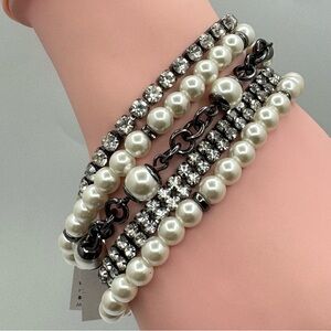 New White House Black Market Pearl Rhinestone Multi Strand Bracelet
